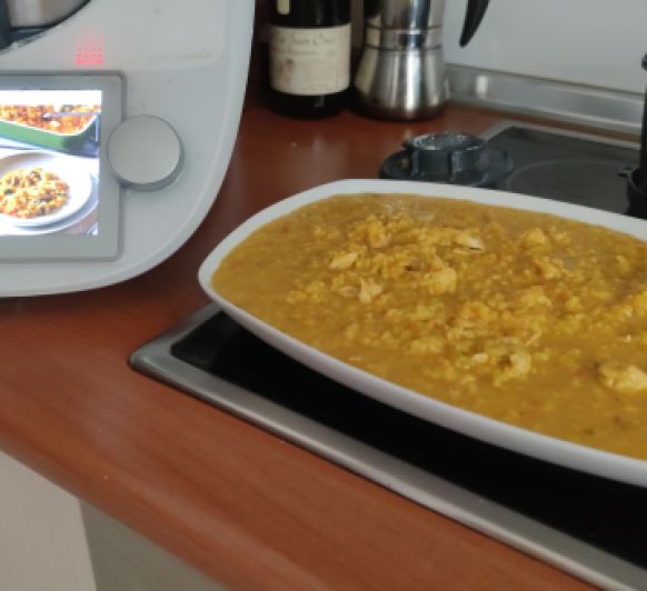 Arroz cremoso de pollo y verduras